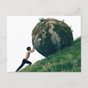 Sisyphus Rolling Boulder up Hill Postcard