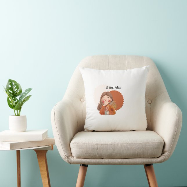 Sit and Relax Throw Pillow – Cute Girl (Chair)
