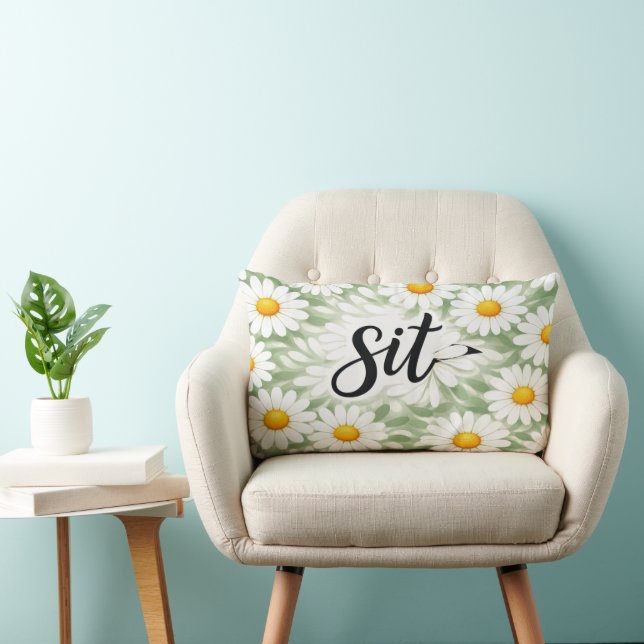 Sit Calligraphy Text On Daisy Abstract Lumbar Cushion (Chair)