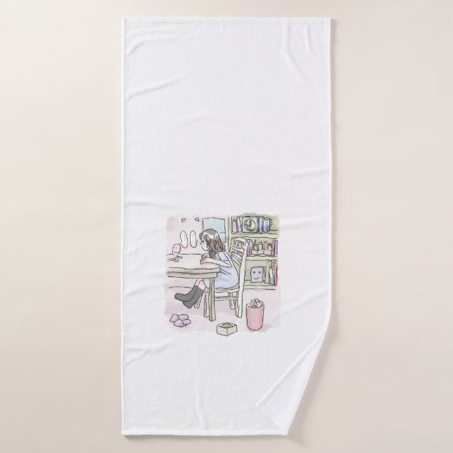 sit down at a desk in a small room bath towel (Bath Towel)
