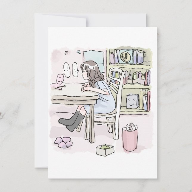 sit down at a desk in a small room card (Front)