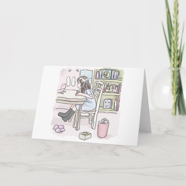 sit down at a desk in a small room holiday card (Front)
