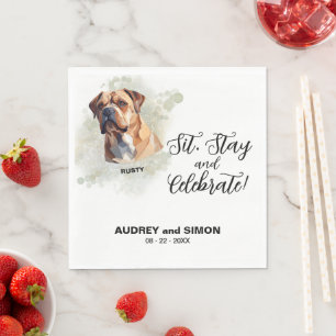 Sit, Stay & Celebrate Bulldog Wedding Napkin