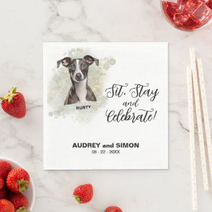 Sit, Stay & Celebrate Italian Greyhound Wedding Napkin