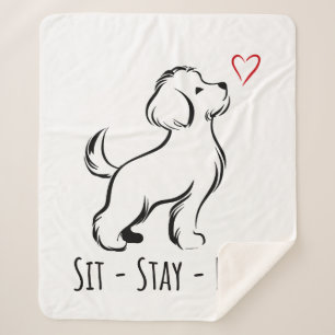 Sit-Stay-Love Bichon Sherpa Blanket