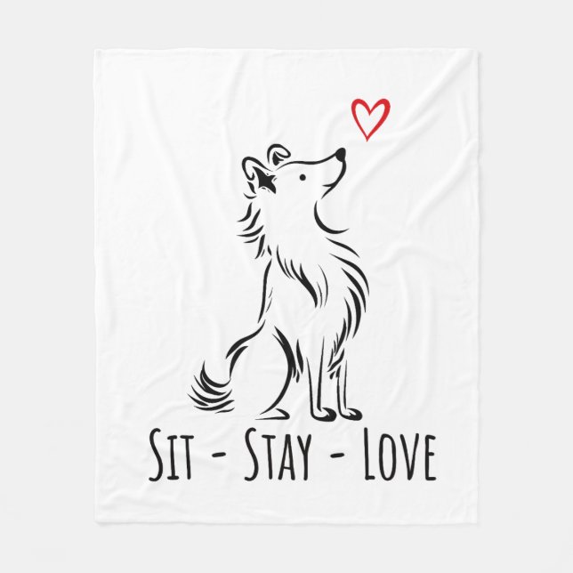 Sit-Stay-Love Sheltie Fleece Blanket (Front)