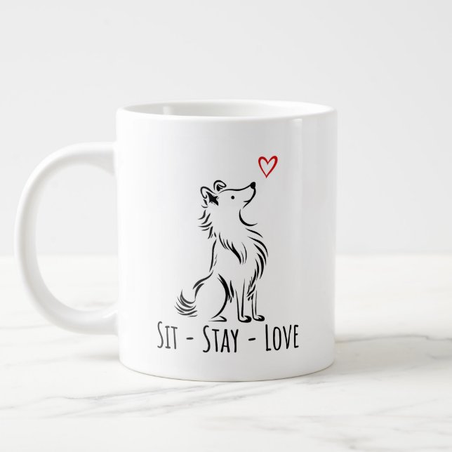 Sit-Stay-Love Sheltie Large Coffee Mug (Left)
