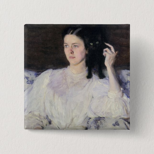 Sita and Sarita, or Young Girl with a Cat 15 Cm Square Badge (Front)