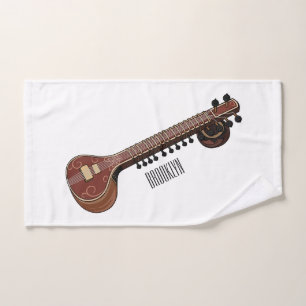 Sitar cartoon illustration bath towel set
