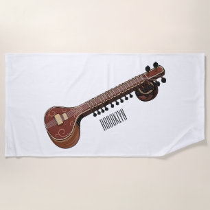 Sitar cartoon illustration beach towel