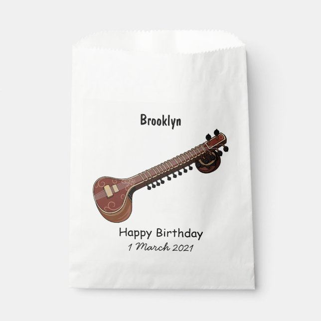 Sitar cartoon illustration favour bag (Front)