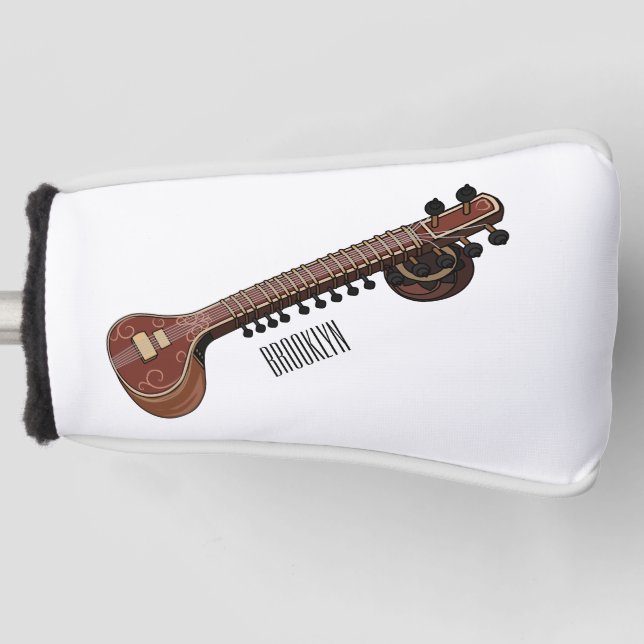 Sitar cartoon illustration golf head cover (Front)