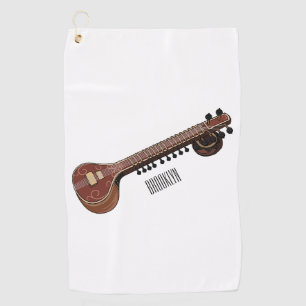 Sitar cartoon illustration golf towel