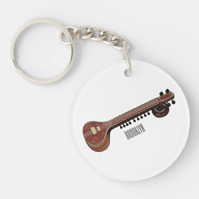 Sitar cartoon illustration key ring (Front)