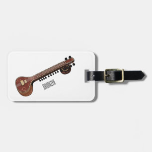 Sitar cartoon illustration luggage tag