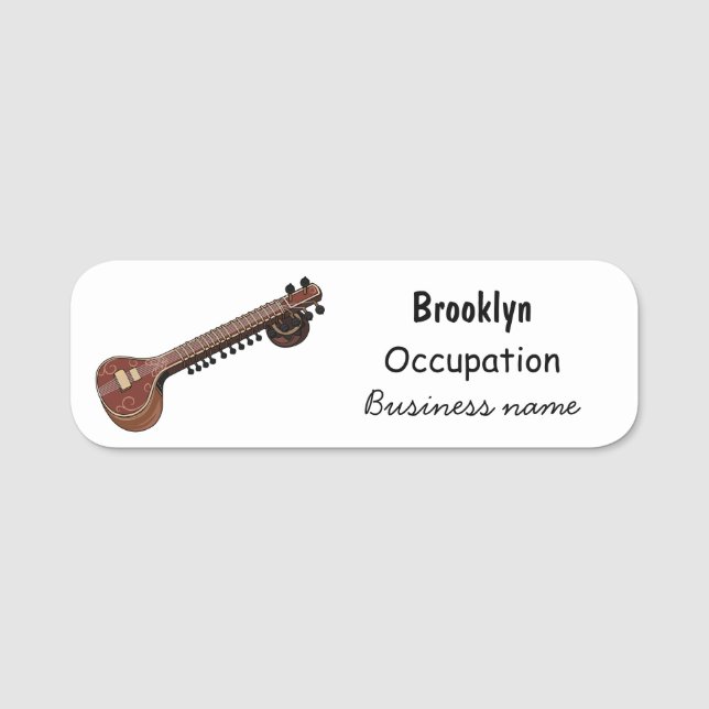Sitar cartoon illustration name tag (Front)