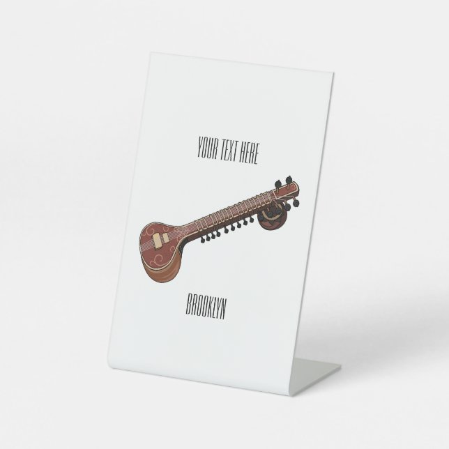 Sitar cartoon illustration pedestal sign (Front)