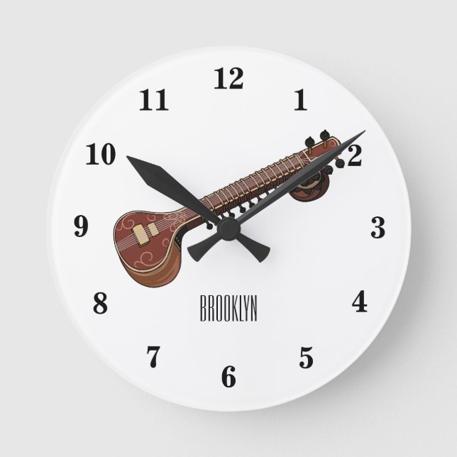 Sitar cartoon illustration round clock (Front)