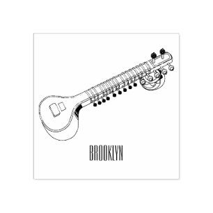 Sitar cartoon illustration rubber stamp