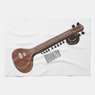 Sitar cartoon illustration tea towel