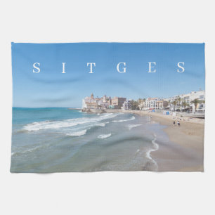 Sitges panoramic view tea towel