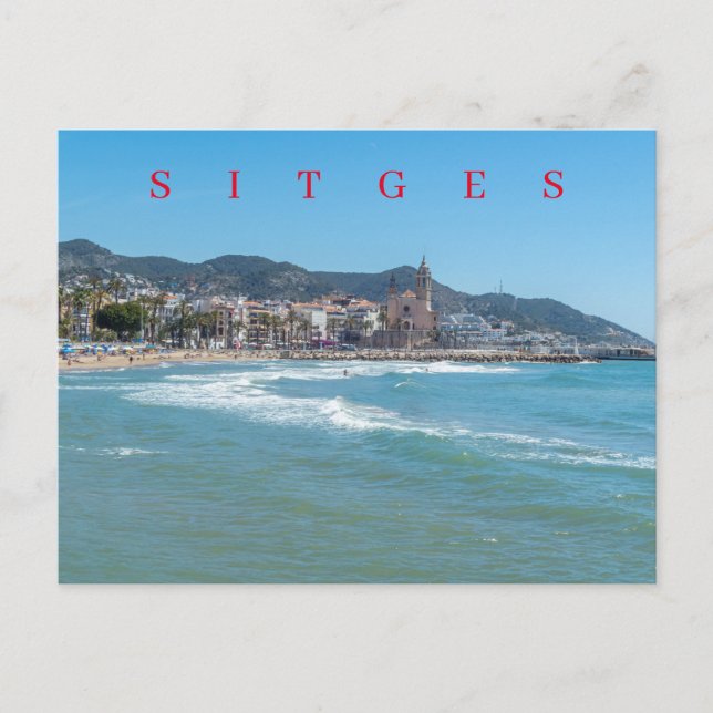 Sitges sea and church view postcard (Front)