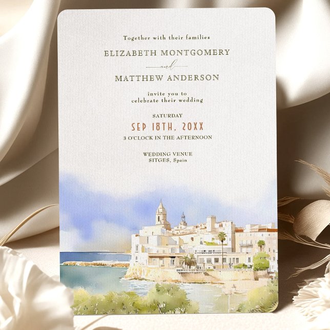 Sitges Spain Watercolor Destination Wedding Invitation (Creator Uploaded)