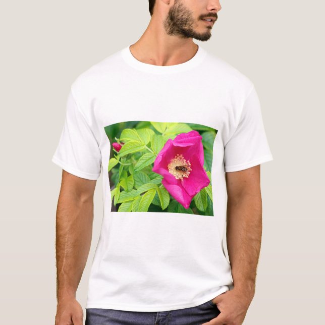 Sitka Alaska Forest Bumblebee in Rose Flower T-Shirt (Front)