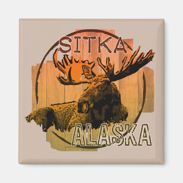 Sitka Alaska orange moose magnet (Front)