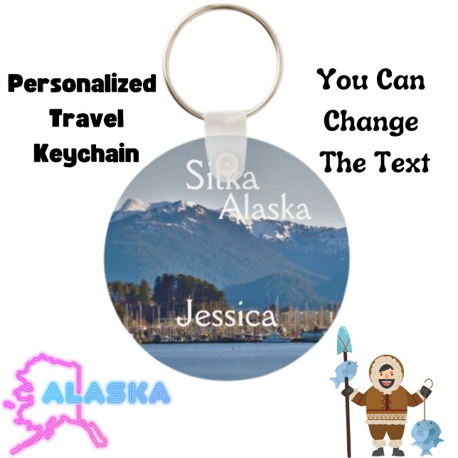 Sitka Alaska Travel Junkie Personalised Key Ring (Personalized Alaska Keychain)