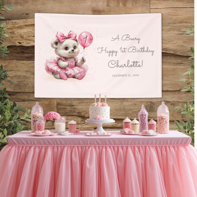 Sitting Ballerina Bear Birthday  Banner (Creator Uploaded)