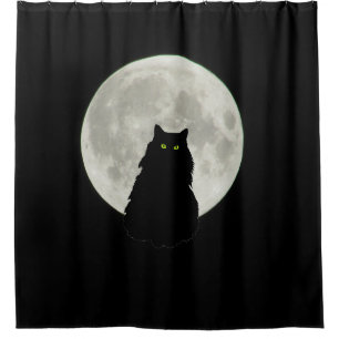 Sitting Black Cat and Full Moon Shower Curtain