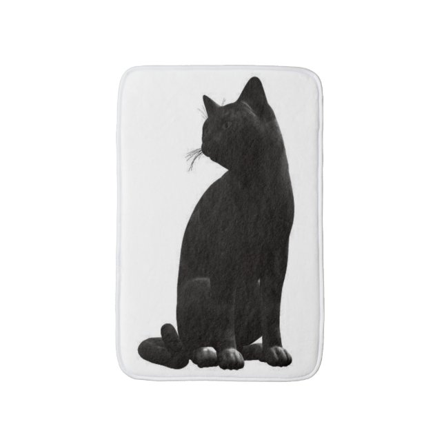 Sitting Black Cat Bath Mat (Front Vertical)