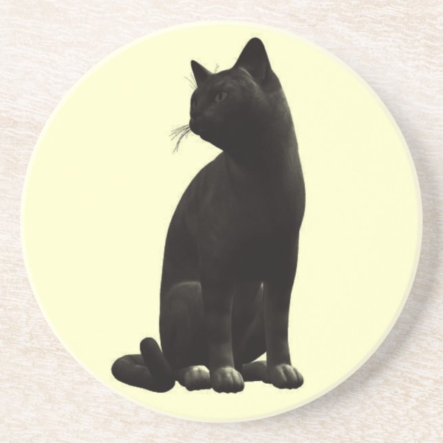 Sitting Black Cat Coaster (Front)