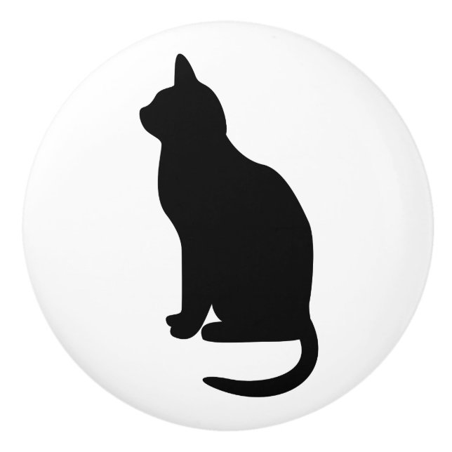 Sitting Black Cat Facing Left Ceramic Knob (Front)