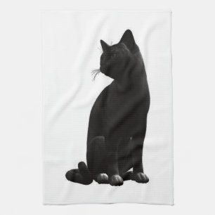 Sitting Black Cat Kitchen Towel