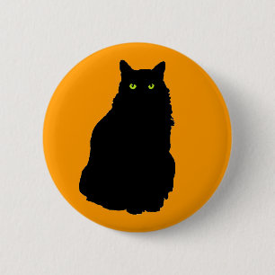 Sitting Black Cat on Orange 6 Cm Round Badge