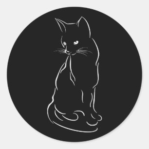 Sitting Black Cat Silhouette   Hand Sketched Classic Round Sticker