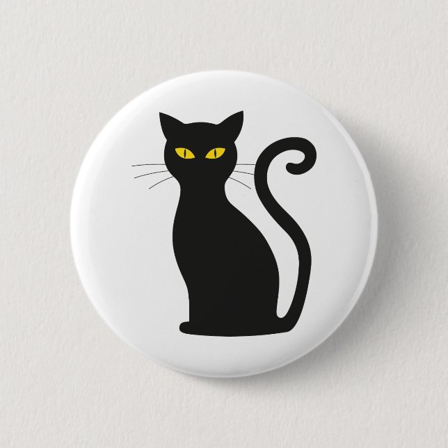 sitting black cat yellow eyes 6 cm round badge (Front)