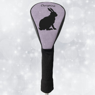 Sitting Black Silhouette Rabbit Tall Ears Purple Golf Head Cover