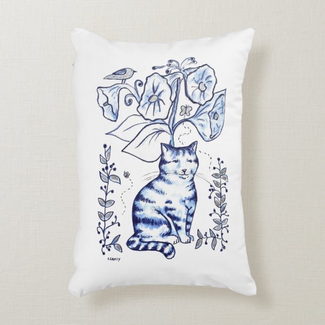 Sitting Blue Cat Decorative Cushion (Front(Vertical))