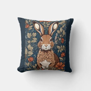 Sitting Brown Rabbit Vintage Floral Cushion