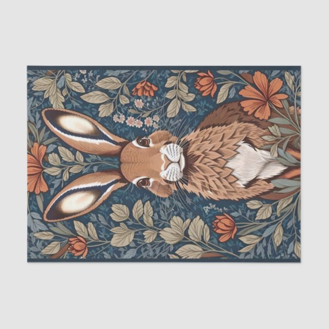 Sitting Brown Rabbit Vintage Floral Tissue Paper (Front)