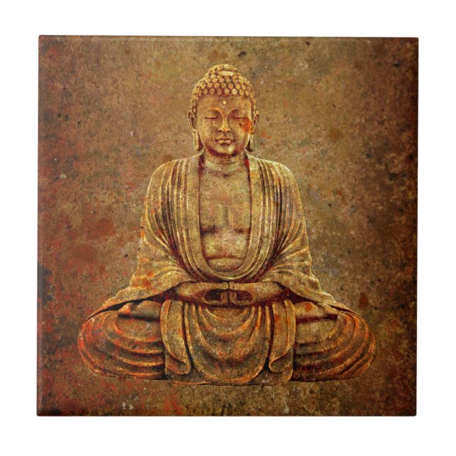 Sitting Buddha With Stone Background Ceramic Tile (Front)
