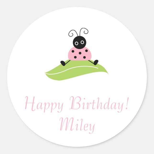 sitting bug on leaf, Happy Birthday!Miley Classic Round Sticker (Front)