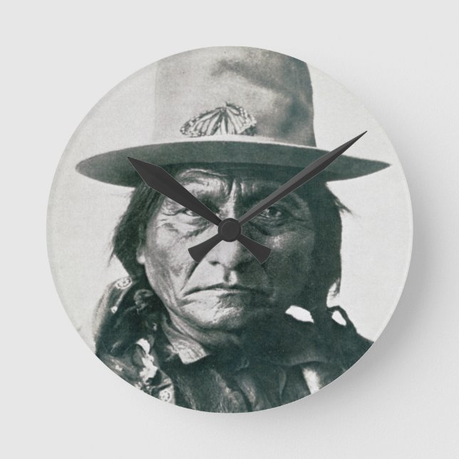 Sitting Bull (1831-1890) (b/w photo) Round Clock (Front)