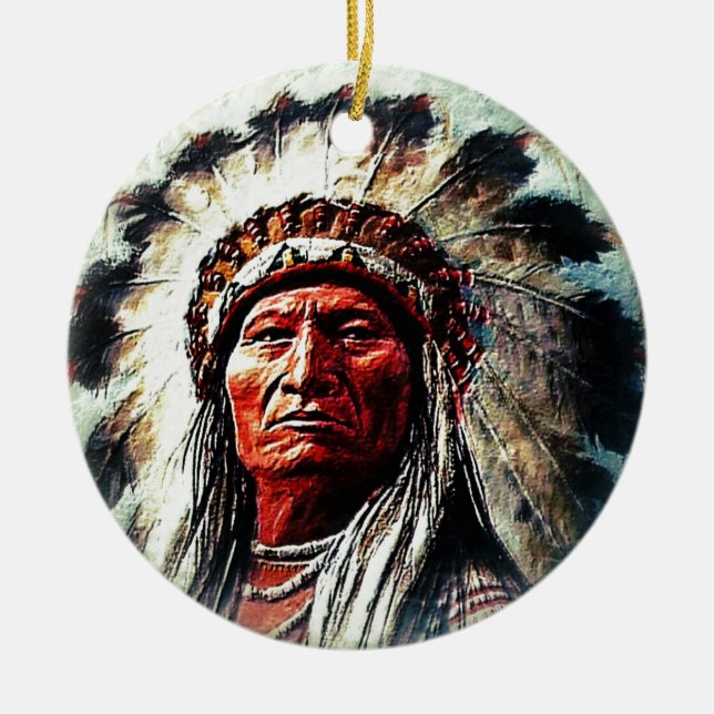 Sitting Bull Ceramic Ornament (Front)