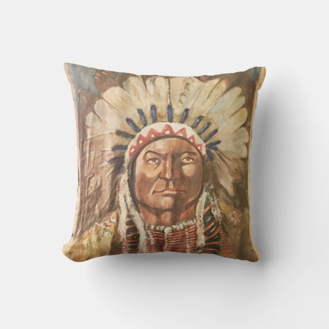 Sitting Bull Indian Chief Cushion (Front)