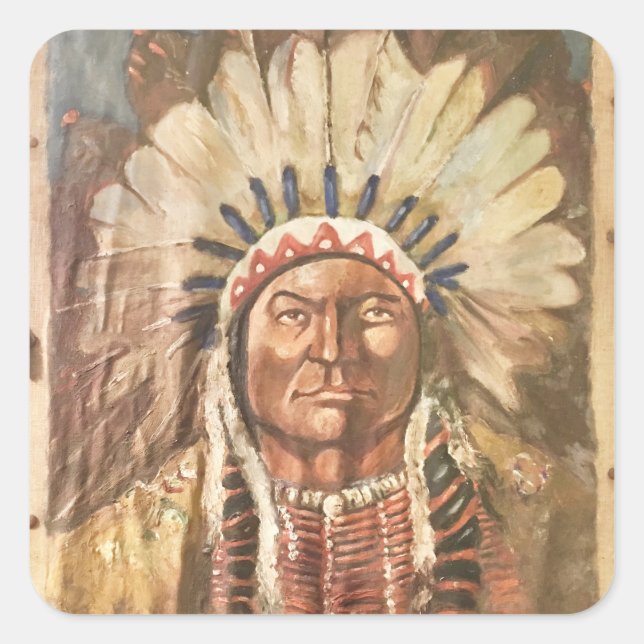 Sitting Bull Indian Chief Square Sticker (Front)