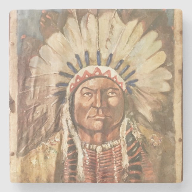 Sitting Bull Indian Chief Stone Coaster (Front)